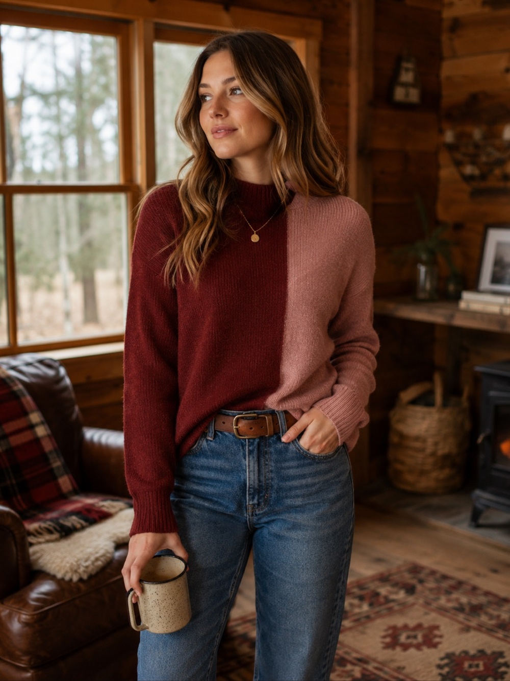 NWT Vigoss x Anthropologie Women’s Colorblock Sweater Cabincore Warm Cozy Soft